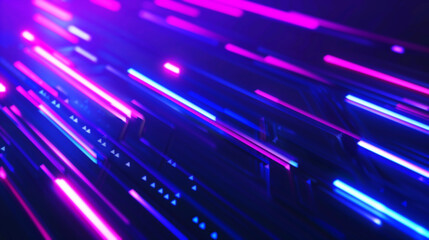 Abstract background Technology, 2024, science fiction, blue and purple light beams, lines of sight.