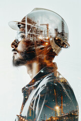 double exposure portrait  industrial construction
