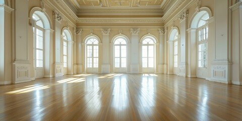 Obraz premium A large, empty room with a lot of windows and a high ceiling. The room is very spacious and has a lot of natural light coming in through the windows