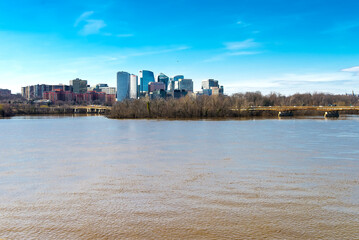 cityscape of Washington, DC. The sky over downtown Washington and the Potomac River.