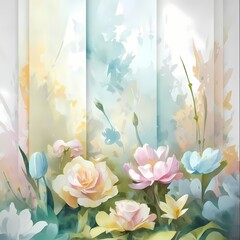 A captivating watercolor painting, embodying the essence of springtime with delicately rendered pastel flowers