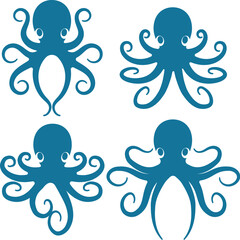 Octopuses blue silhouettes