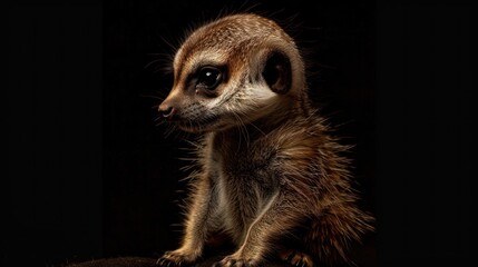 meerkat chick is sitting and looking at the camera.AI generated image