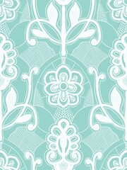 Seamless vector pattern with flowers and lace, cobwebs in block print style. Suitable for interior, wallpaper, fabrics, clothing, stationery.
