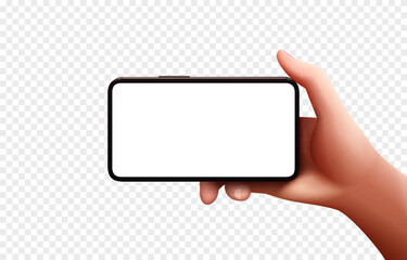 Phone in hand on a transparent background, Smart phone using, hand hold gadget electronic. Vector illustration