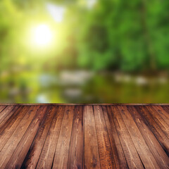 empty table on green grass background sea ​​water wood nature tauba clapboard brown image photo...