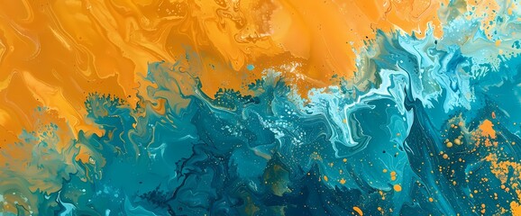 Saffron and turquoise dance in a radiant display of abstract warmth and coastal inspiration.