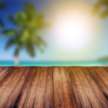 empty wooden table on the beach sea ​​water wood nature tauba clapboard brown image photo vector illustration texture background download graphic design exclusive quality blue coconut tree summer sun 