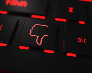 Close-up of a keyboard with a DISLIKE button. Background on the topic of quick job or performance appraisal.