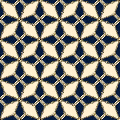 Jewelry seamless pattern with golden chains, beads, geometric shapes. Classic grid composition. Detailed high contrast illustration in luxury vintage style.