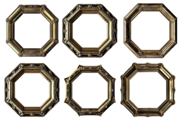 gold antique picture frame set isolated in a transparent background, generative AI