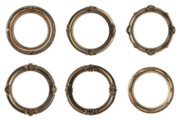 gold antique picture frame set isolated in a transparent background, generative AI