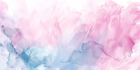 A pink and blue watercolor painting with a lot of white space. The painting has a dreamy and ethereal quality to it, with the pink