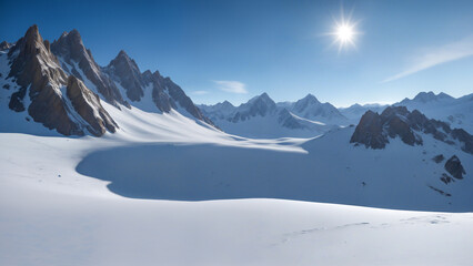 Fototapeta na wymiar blue sky sun snow covered mountain scenery