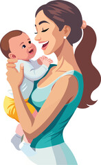 Woman Mom Hugs Newborn Baby-