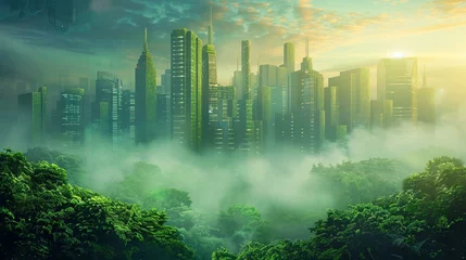 Foto op Plexiglas ESG in the age of AI a green cityscape merges industry w © Seksan