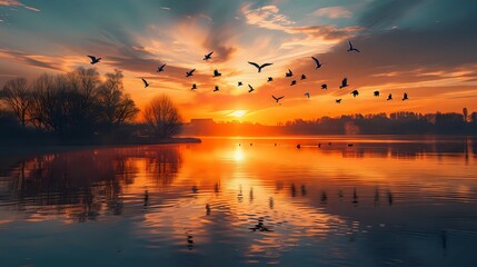 Harmony in Hues: Serene Water Reflections./n