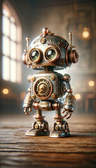 A charming steampunk-style robot stands to attention, a whimsical work of digital artistry - 779825720