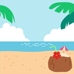 Fototapeta na wymiar summer beach with coconut background for social media