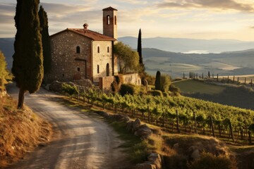 Verdant Landscape of tuscany winery scenic rural. Hill road natural world. Generate AI