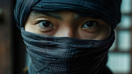 Portrait of a ninja with a black mask
