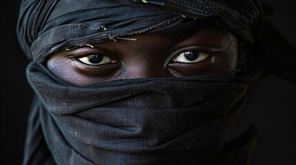 Portrait of a ninja with a black mask
