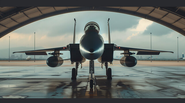 modern stealth fighter jet at airbase 
