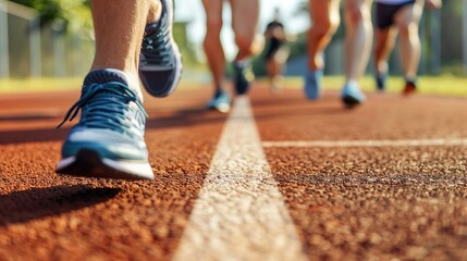 Atletas corriendo en una pista de atletismo. Concepto de evento deportivo. 