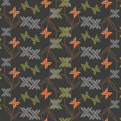 Seamless vector pattern with monochromatic flowers on stems in Art Deco style