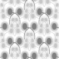Seamless vector pattern with monochromatic spiky predatory flowers on stems in Art Deco style