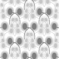 Seamless vector pattern with monochromatic spiky predatory flowers on stems in Art Deco style