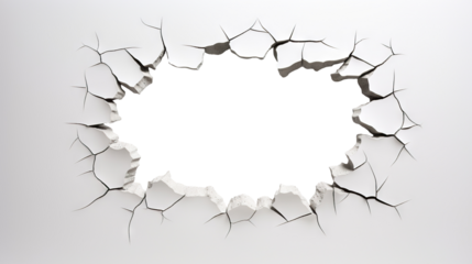 Hole breaking through white wall, cut out