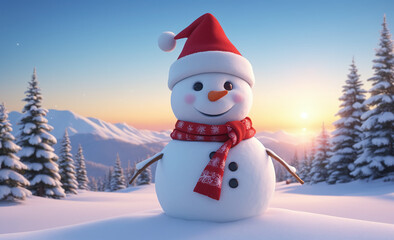 Obraz premium snowman with hat and scarf