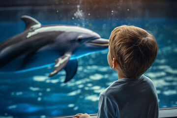 Dolphin performance in dolphinarium aquapark best friends with people swimming together Generative AI picture