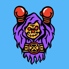 Grim Reaper Champion Boxer Vector Cartoon Old School