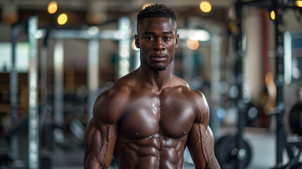 Fototapeta na wymiar muscular black guy at the gym