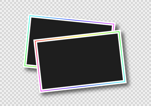 Two empty photo frames. Realistic vector mockup. Photo frames with shadow and rgb line.