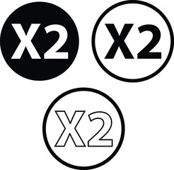 x2 icon. Double sign. x2 reward increase symbol. flat style.