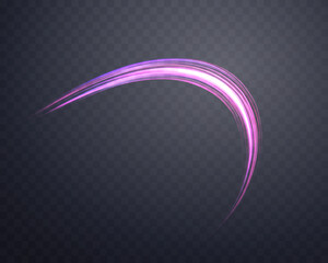Glowing purple lines. Neon realistic energy speed. Abstract light effect on a dark transparent background. Vector illustration.