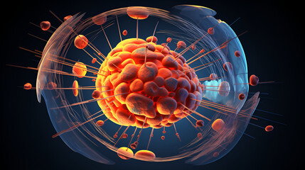 Human cell Embryonic stem cell microscope Components of Eukaryotic cell nucleus and organelles and plasma membrane Medicine microbiology dna molecule on dark background