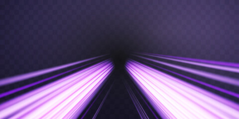 Radial speed rays, light neon flow, zoom in motion effect, purple glow speed lines, colorful light trails, perspective stripes 
Abstract background, vector illustration.