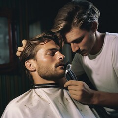 Man getting his hair trimmed and groomed