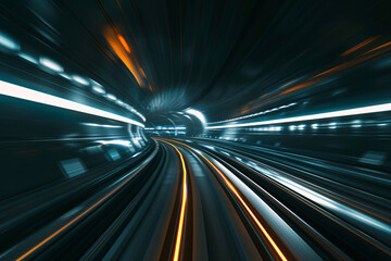 Fototapeta na wymiar Dark tunnel with glowing lighting, abstract technology speed concept 3D rendering