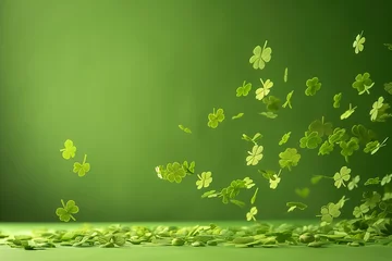 Foto op Plexiglas Floating clovers with a bokeh effect symbolize luck and fortune, perfect for St. Patrick's Day or themes of nature and serendipity. © Jaemie
