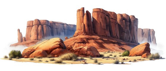 Rocks Of The Wild West. Illustration On The Theme Of Landscapes And Territories, History And The Surrounding World. Generative AI 