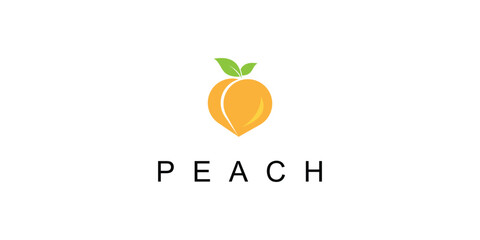 Simple peach logo design with unique concept| fruit logo| premium vector