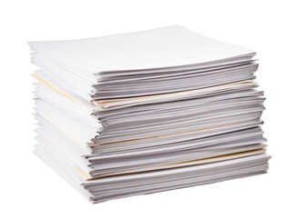 Towering stack of paperwork and files, cut out