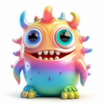 A cute monster with big eyes and horns. Little Devil Smile Character Image of Cute Space Creatures Funny Kawaii Halloween Characters - Devil Goblin, Alien Creature