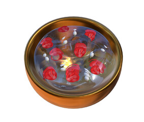 Songkran Thai festival, Golden bowl water splashing. 3D render
