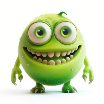 A cute monster with big eyes and horns. Little Devil Green Colored Smile Character Image Cute Space Creatures Funny Kawaii Halloween Characters - Devil Goblin, Alien Creature